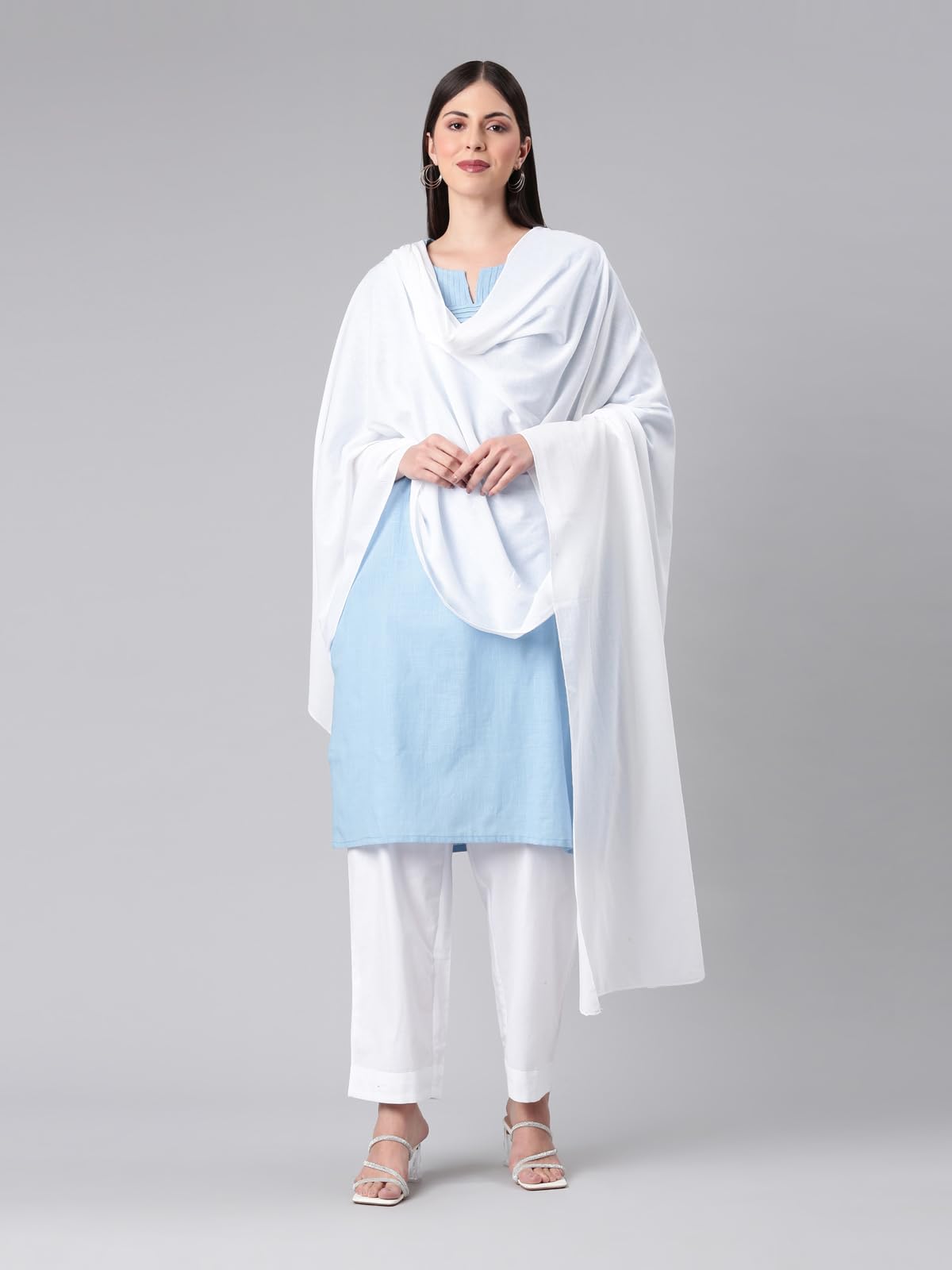 TWIN BIRDS Stylish Light Weight White Coloured Cotton Dupatta | Shawl for Women - Image 5 thumbnail