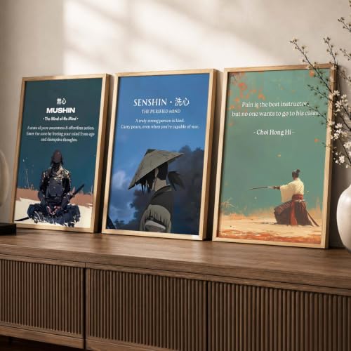 Image of kotart Japanese Samurai Motivational Art Framed Posters for Living Room Bedroom Gaming Room Studio | Aesthetic Japanese Theme Samurai Poster with Frames Wall Decor Set Of 3 (19X25 inch)