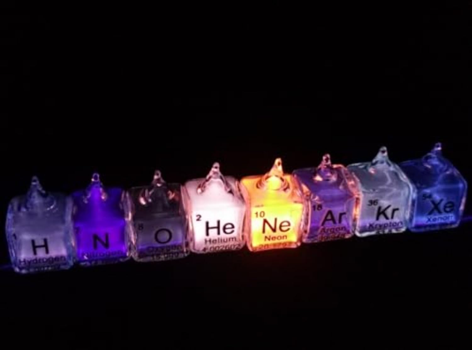 8pcs Rare Gas Glass Cube 10mm, Hydrogen Nitrogen Oxygen Helium Neon Argon Krypton Xenon, 99.999% High Purity, Scientific Laboratory Material, Periodic Table of Elements, Element Enthusiast Collection