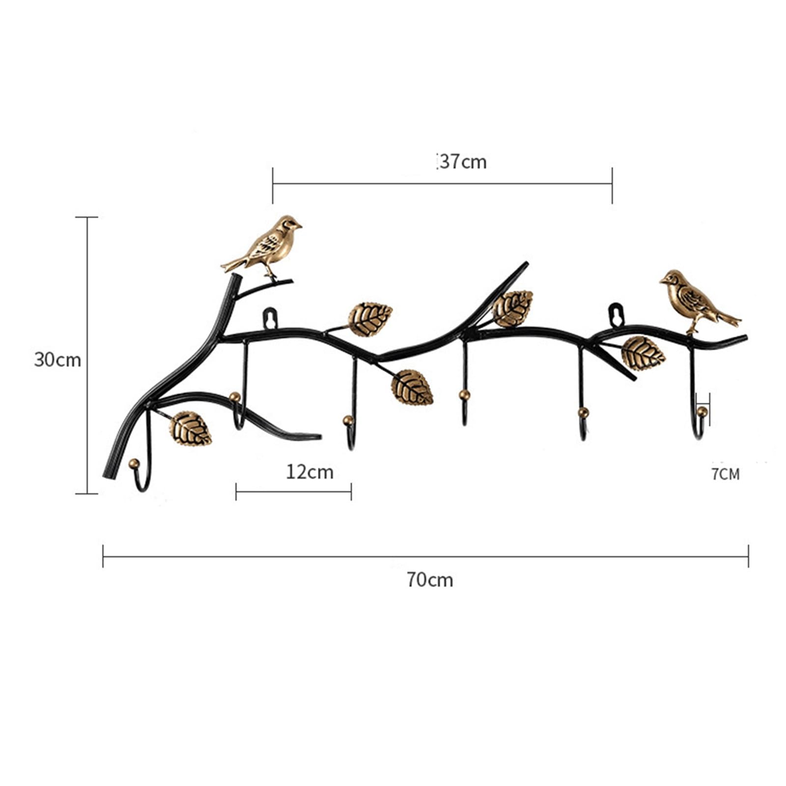 Crochet Mural Portemanteau Mural Avec Feuilles Et Oiseaux(Brass,Moyen)