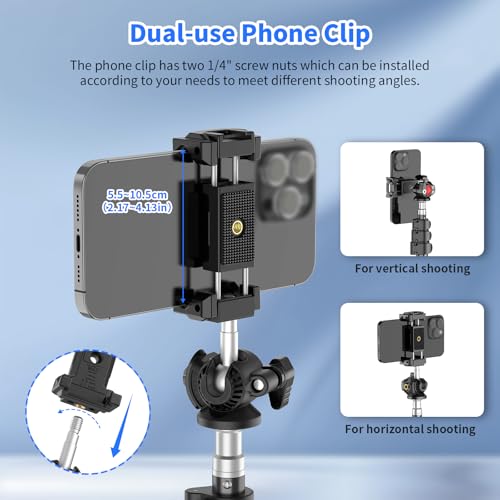 XXZU Phone Tripod Mount With Ball Head,Tripod Head 360°Rotating Camera Ball Mount, Phone Holder Adapter With Cold Shoe, 1/4\"Screw Tripod Mount Attachment for DSLR Camera,Phone,Monopod, Max Load 4.4lbs - Thumbnail 2