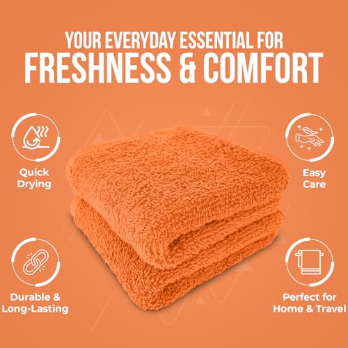 Image of DAN RIVER 24 Pack Wash Cloths for Showering [12x12] - 100% Cotton Washcloths Premium Quality Flannel Face Cloths for Bathroom, Highly Absorbent and Soft Feel Wash Clothes, Orange