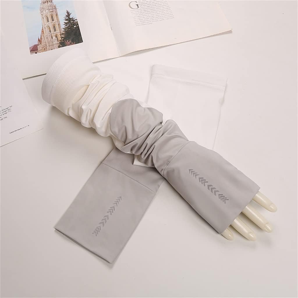 HBJWOV Color Matching Ice Silk Sleeves Women's Long Thin Section Outdoor Driving Half Finger Arm Guard Gloves(D)