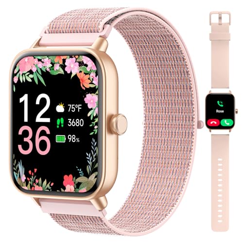 Smart Watches for Women, 1.85" Alexa Fitness Trackers with Call & SMS, Heart Rate, SpO2, Stress & Sleep Monitor, IP68 Waterproof Smartwatch for Android iPhone Samsung etc., 100+ Sports Modes, 2 Bands