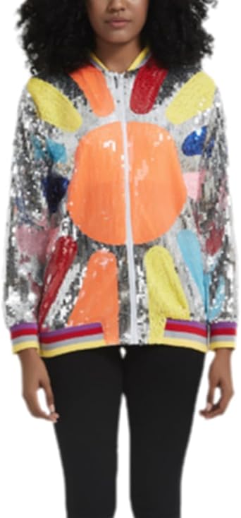 Sequin Jacket for Women Concert Letterman Print Silvery Color Game Day Outfits for Women Club 2024