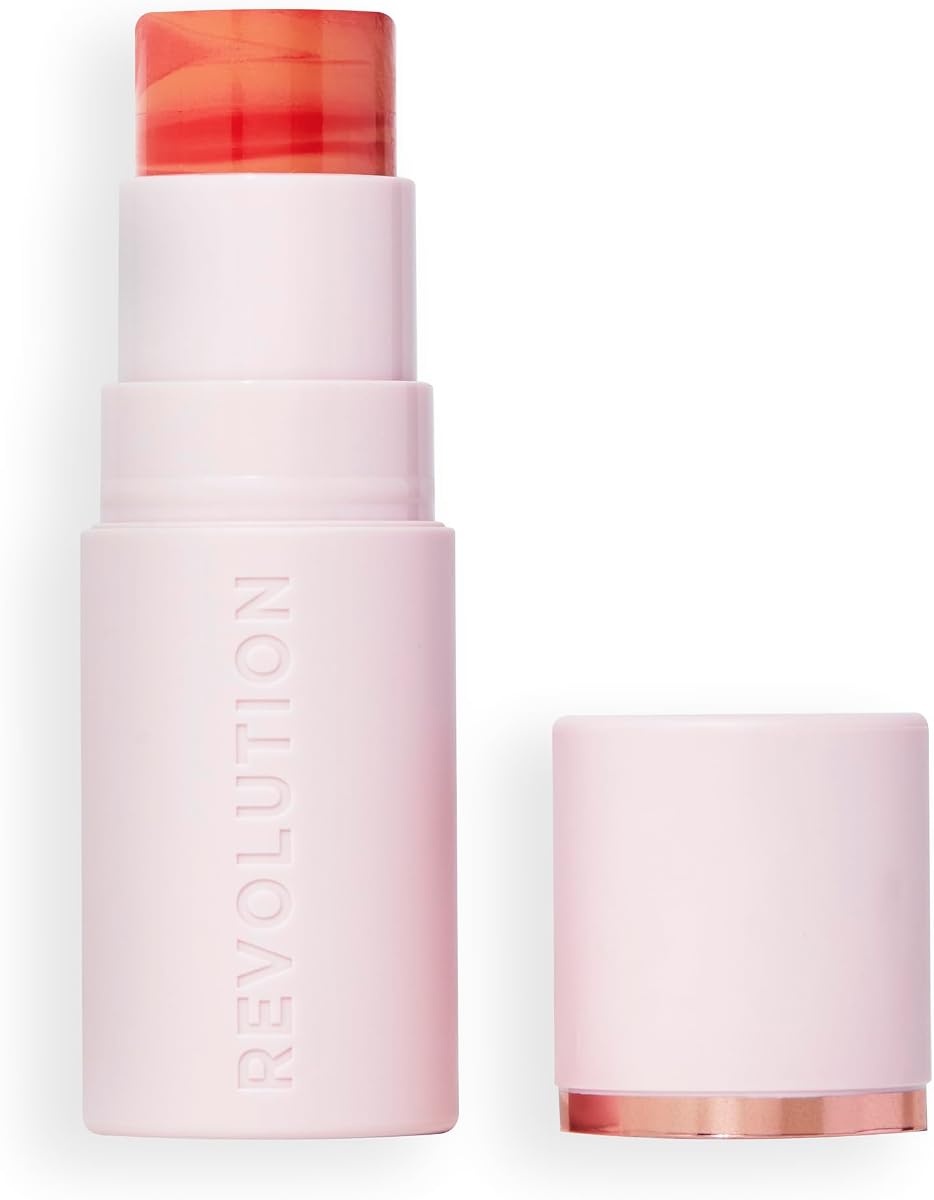 Revolution Skin Silk Marble Blush Stick, Sunkissed Apricot | Buildable Color for Cheek, Eye, & Lip, Cream-to-Powder Formula, Vegan & Cruelty-Free, 0.15 oz