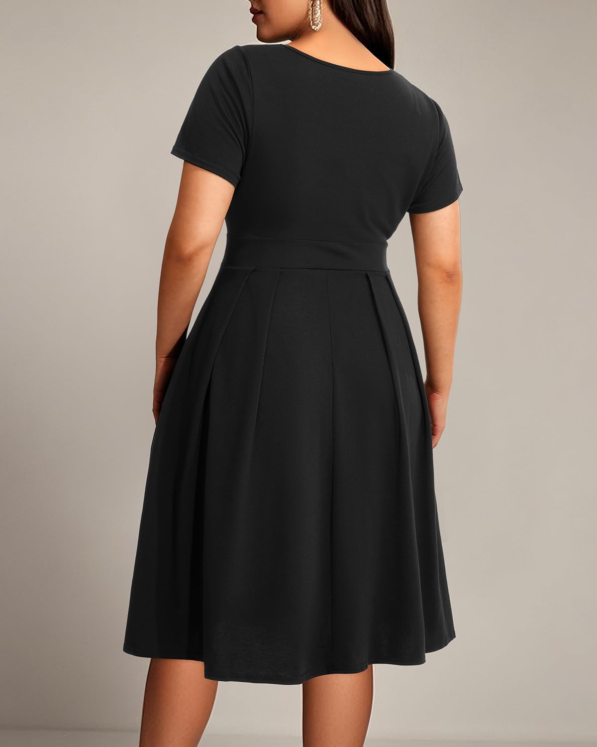 Pinup Fashion Plus Size Work Dress-Church Summer Casual Short Sleeve A-Line Dress with Pockets - Image 2