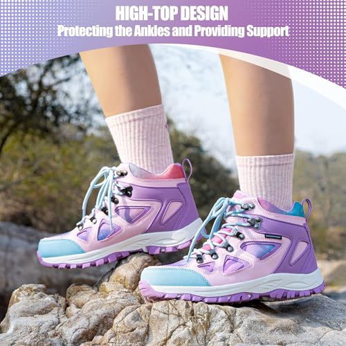 R CORD Kids Hiking Boots Waterproof Non-Slip for Outdoor Lace-Up Closure Girls Hiking Boots Durable TPR Traction Outsole Kids Hiking Shoes4