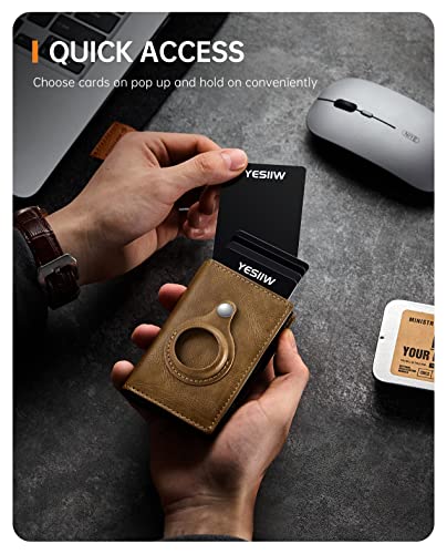 Yesiiw Airtag Wallet For Men Rfid Blocking Credit Card Holder With Id Window And Money Clip Slim Smart Bifold Leather Wallet With Airtag Holder Yellow(Airtag Not Included) #TOP1