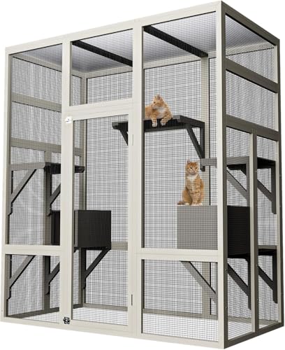 70-Inch Wooden Catio with Lounging Boxes and Platforms