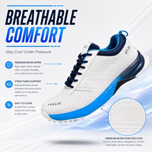 Image of HAUX GT-20 Cricket Shoes for Men - Lightweight TPR Studs for Turf & Hard Ground, Non-Marking Sole, Responsive Cushioning