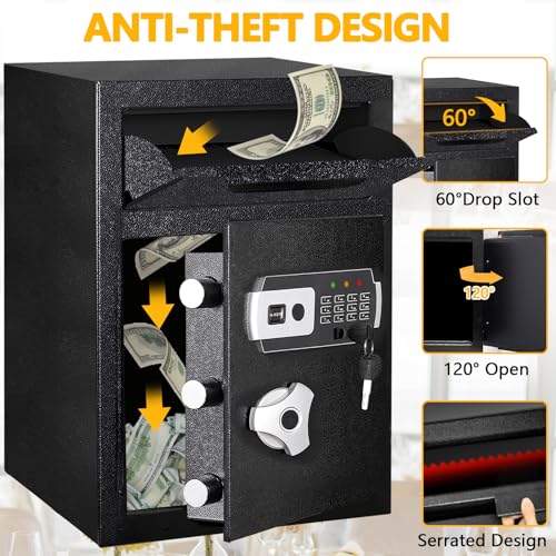 2.6 CUB Depository Drop Safe Fireproof, Front Drop Slot Lock Box with Digital Combination and Anti-Fishing, Silent Deposit Safe Box, Security Money Safe for Cash Slips Expense Business Office Home thumbnail 2