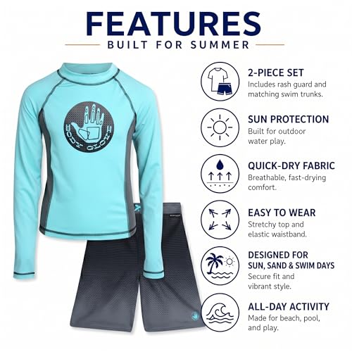 Image of Body Glove Boys Swim Set - 2 Piece Boys Swim Trunks with Rash Guard UV Protection Swimsuit Kids Bathing Suits (Sizes 4-12)