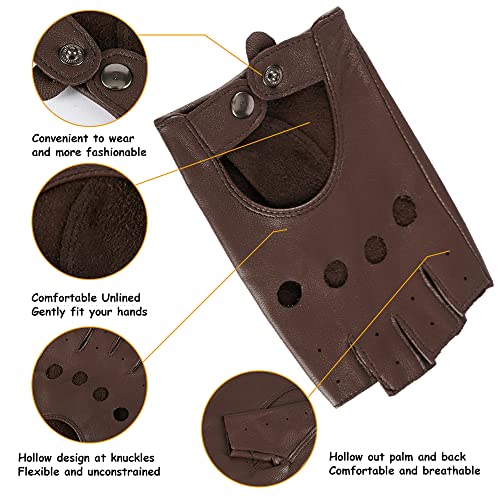 Image of Womens Fingerless Leather Driving Gloves Soft Sheepskin Half Finger Cycling Motorcycle Gloves Unlined