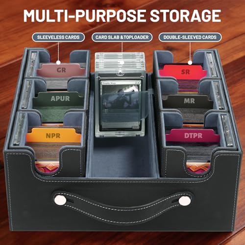 STTRBOX Commander Deck Box with Handle, Trading Card Storage Box for MTG&TCG.7 in 1 MTG Deck Box with 6 Toploaders, 6 Stoppers, 10 Colorful Dividers.(Black & Grey, 7 IN 1) - image 5