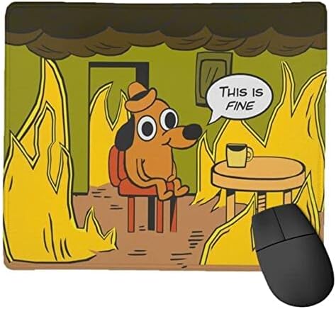 This is fine Mouse Pad This is fine Dog with Stitched Edge, Waterproof Mousepad for Computer, Laptop, Office, Home7.9X9.5inch