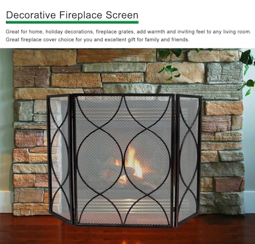 Mampara de Chimenea de Hierro Forjado Plegable y Malla Antichispas Rectangular 6