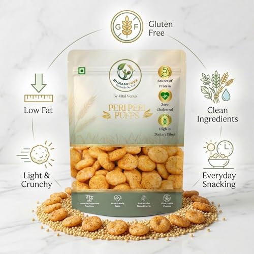 Image of Bhaani Pure (By Vital Venus) Peri Peri Millet Puffs, 80g | Roasted & 100% Veg | Gluten-Free Healthy Snack | No Palm Oil, No Maida