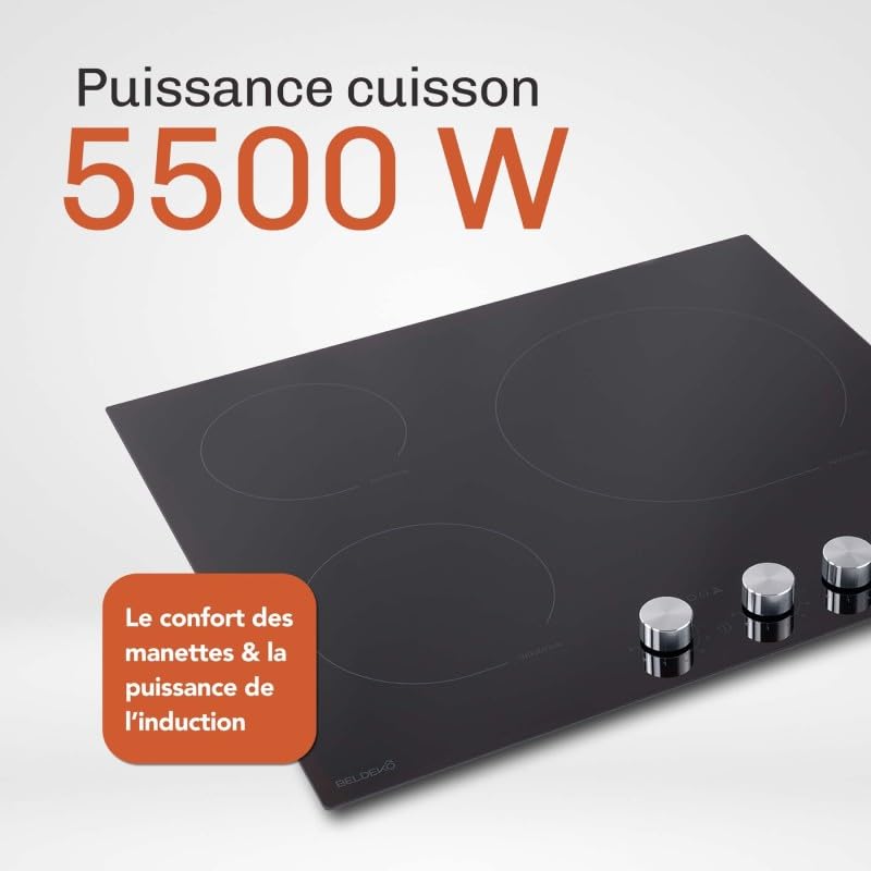 Placa de inducción 59 cm - 3 chimeneas, 5500 W, controles por mandos - Beldeko