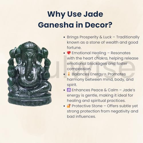 Image of Soulwise Jade Ganesha Idol - 14 cm | Hand-Carved Green Jade Ganpati Statue for Prosperity, Healing & Heart Chakra Energy