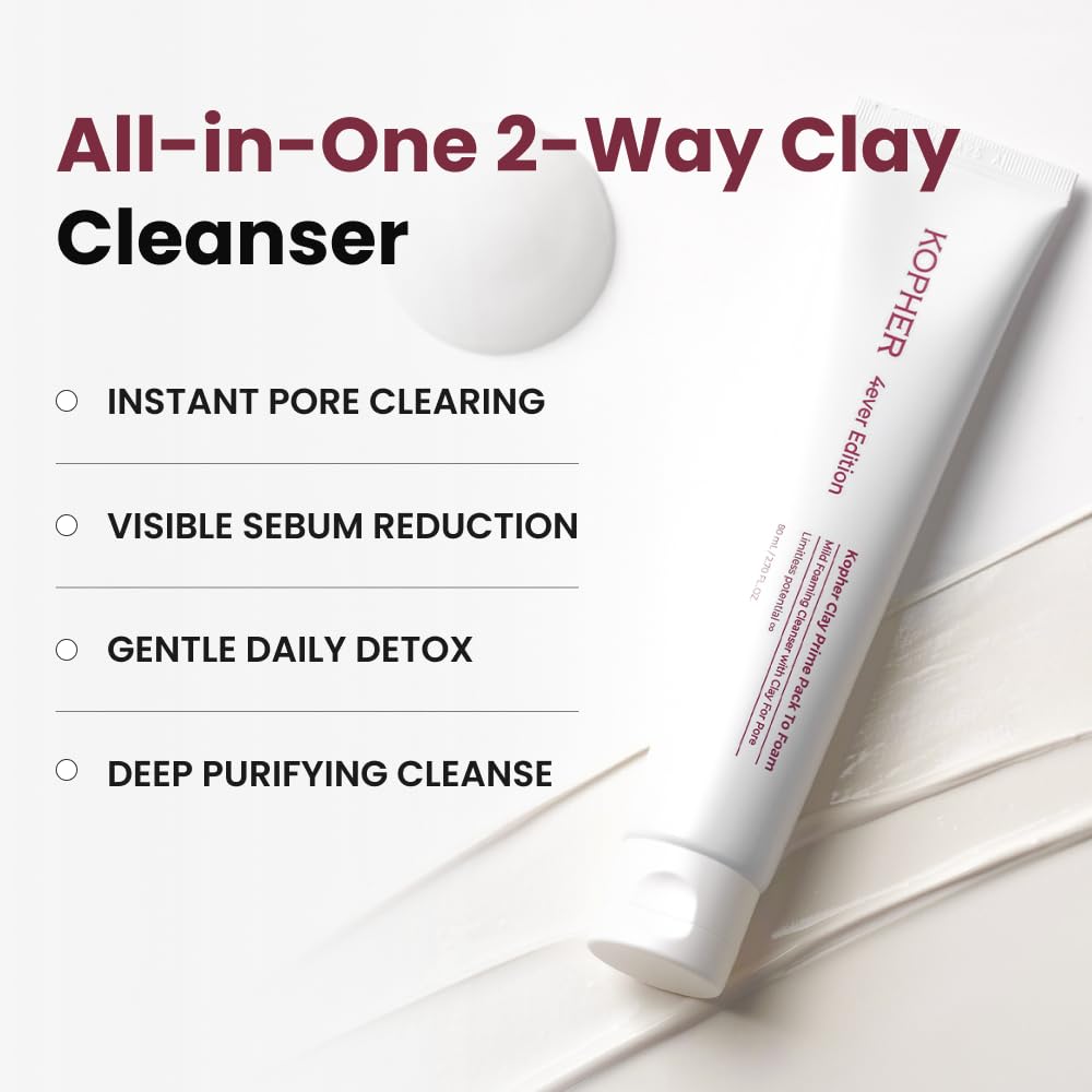 Kopher Clay Prime Pack to Foam [4ever Edition] Facial Cleanser: Hydrating & Purifying Cleanser for Sensitive Skin - Makeup Remover, pH Balanced, Korean Skincare (2.7 fl.oz.) - Image 5