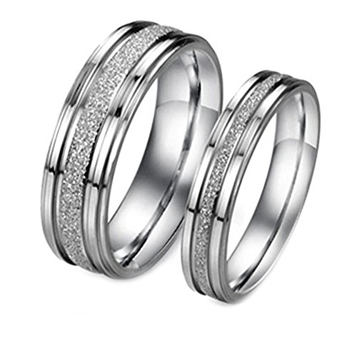 Bystar Fashion Jewelry Silver Frosted Surface Central and Grooves Stainless Steel Promise Couple