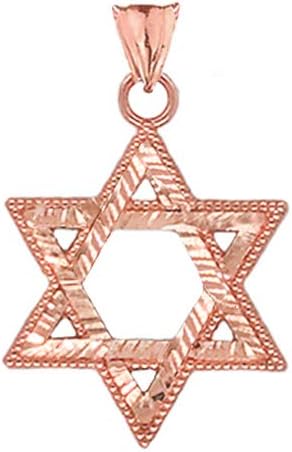 Certified 14k Gold Sparkle-Cut and Milgrain-Edged Star of David Pendant
