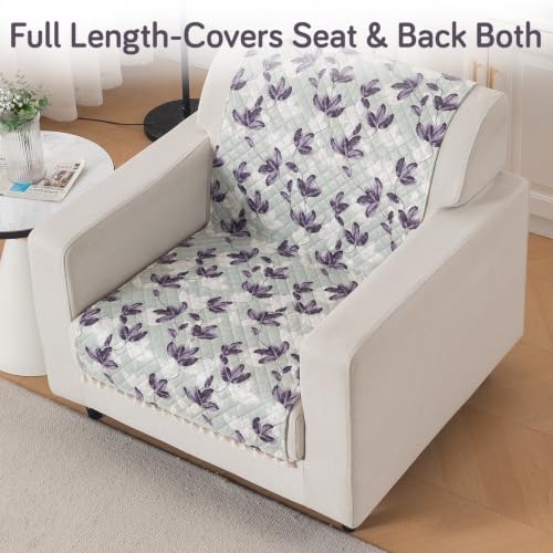 Image of HOKIPO Lavender Vine Quilted Sofa Cover with Tassels 1 Seater for Seat & Back, (152x60 cm), 'Tassel Twigs' Series (IN-989-T1)