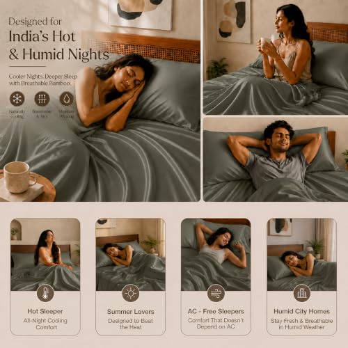 Image of HOMEMONDE 100% Bamboo King Size Flat Bedsheet with 2 Pillow Covers | 300 TC Luxury Cooling Bed Sheet | Ultra Soft, Breathable & Moisture Wicking | (Charcoal Grey, 108x108 Inches)
