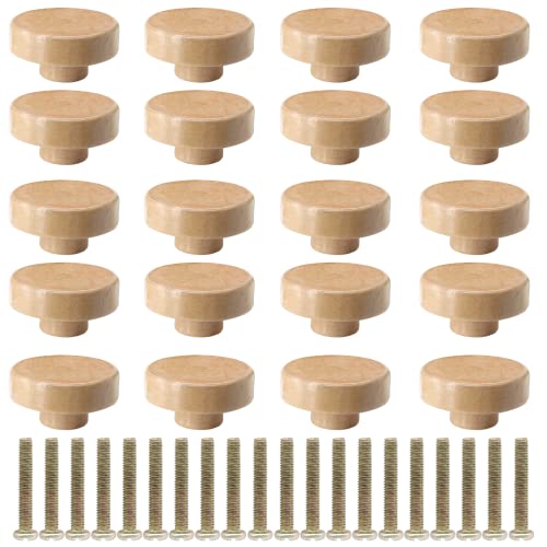 Litoexpe 20 Pieces Wood Knobs Flat Top Round Cabinet Knobs 1-1/2 Inch, Natural Wooden Cabinet Pulls Handles Hardware for Drawer Wardrobe Dresser
