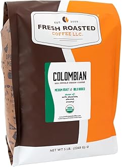 Fresh Roasted Coffee, Organic Colombian | USDA Organic, 100% Single Origin, Kosher | Medium Roast 5 lb (80 oz) Whole Bean