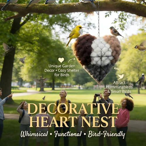 Hvshq Handmade Alpaca Fiber Bird Nesting Heart, Birds Nests Material Holder, Winter Tree Shelter for Wild Bird, Hummingbird Houses Nest Boxes Winter Wildlife Gift