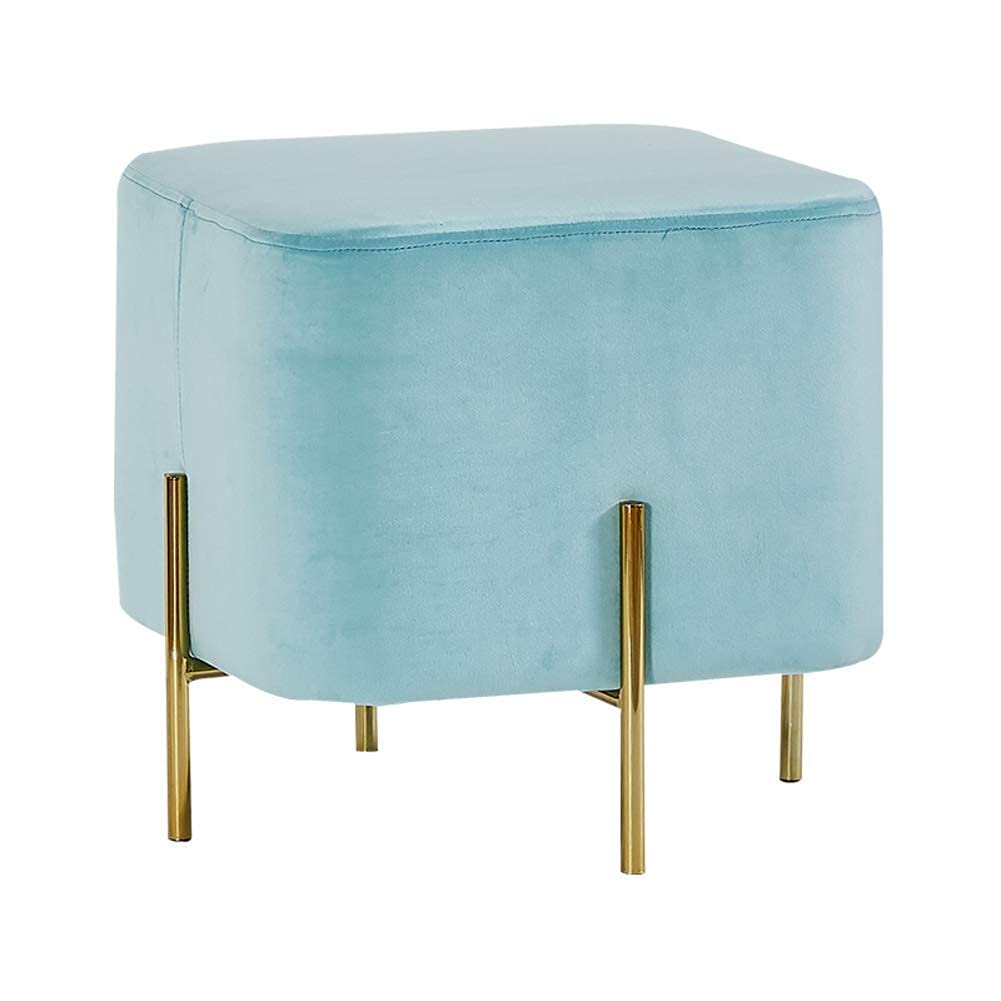 Pouf en velours bleu clair 45x43cm avec pieds dorés pour salon