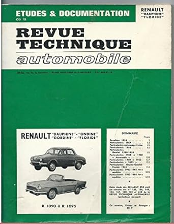 Revue Technique RTA Renault Floride R1092, Dauphine Gordini 1960