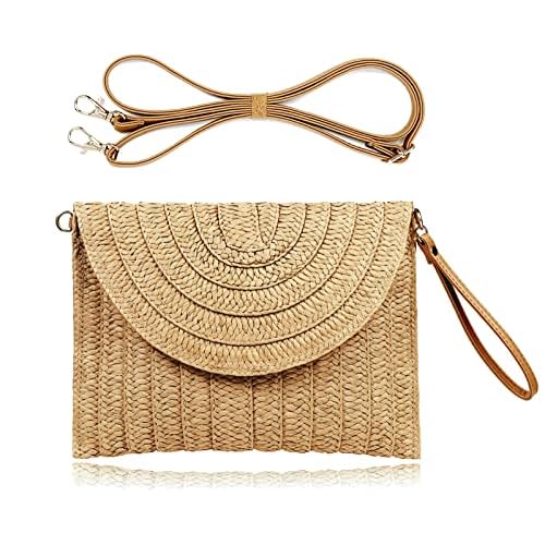 Straw Clutch Handbag Summer Beach Straw Purse for Women woven Envelope Bag