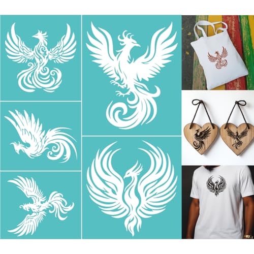 GOMAKERER 2 feuille Pochoir Sérigraphique Pochoirs D'Impression Totem Phénix Modèles Réutilisables Auto Adhésifs Sérigraphie pour Peinture Murale Bois T...