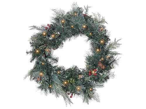 Moderner Weihnachtskranz Kunststoff mit LED-Beleuchtung Timer grün...