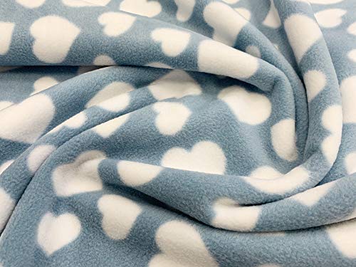 Super Soft Anti-Pil Printed Fleece Fabric - Blue & White Love Heart Print Fleece - 60" Wide