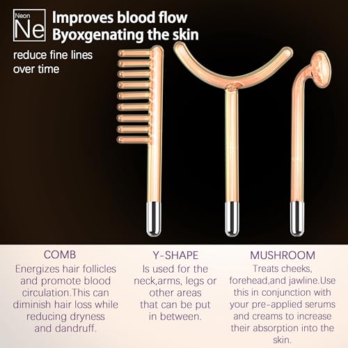 Hochfrequenzstab Gesicht, 6 Neon Argon Hochfrequenz Hf Stab Geraet Portabler, Tragbare Hochfrequenz Hautstraffung Acne Spot Falten Remover Geschwollene Augen, Körperpflege, Gesichtsmassagegerät