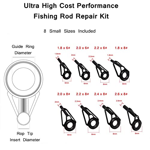 Fishing Rod Repair Kit - 8Pcs Rod Tip Repair Kit Rod Top Tips Replacement Stainless Steel Fishing Rod Tip Repair Kit Ceramic Rings #TOP3