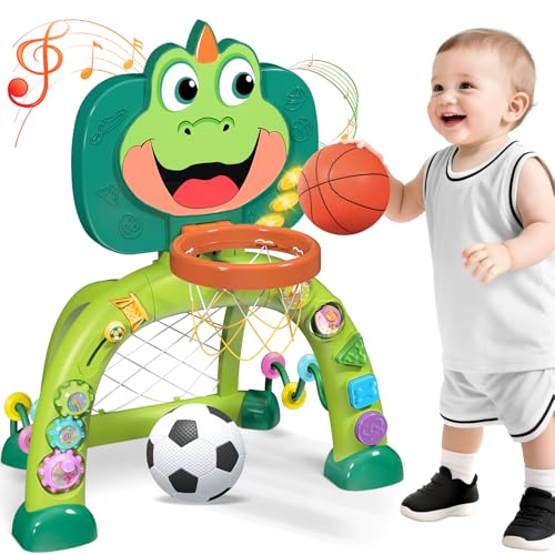 Marstone Baby Toys for 1 Year Old Boy Gifts: Toddler Basketball Hoop and Soccer Goal Activity Center Toys with Sound and Music for Kids 1-3, Interactive 1st First Birthday, Christmas, Xmas Present