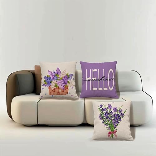 Miniatura 2 de aqtoelca Juego de 4 fundas de almohada lavanda de 16 x 16 pulgadas, fundas de almohada de primavera y verano, fundas de almohada cuadradas de lino y