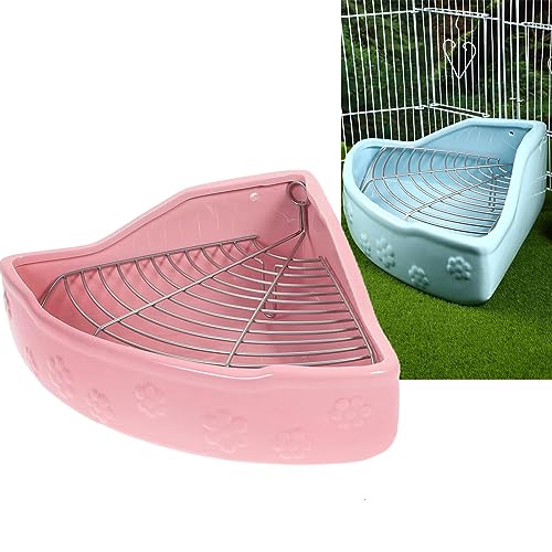 うさぎ トイレ、兎 トイレ、三角 ウサギ トイレ 陶器 飼育ケージ内装 大型 固定 金網スノコ付き 小動物 トイレ 噛み防止 小動物 トイレ トレーニングに最適 3色 かわいい モルモット チンチラ トイレ ピンク 小きい