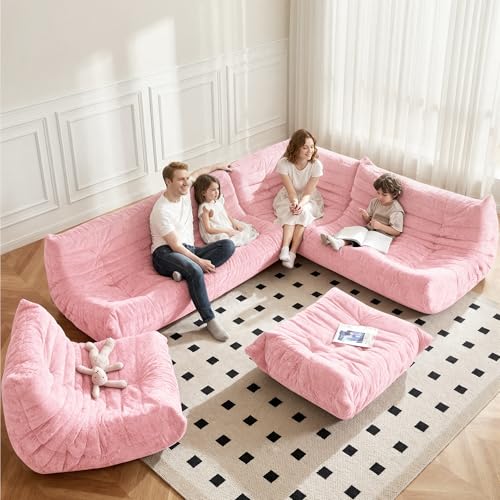 Image of Bean Bag Chair, Memory Foam Bean Bag Chairs for Adults, Fireside Corner Chair Lazy Floor Corner Sofa for Living Room, Bedroom, Dorm, Office(Pink)