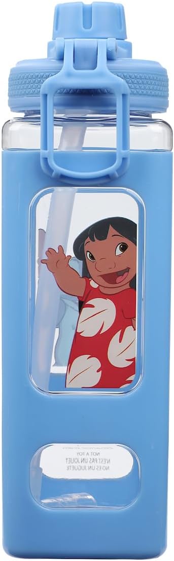 Bioworld Lilo & Stitch Waving Characters 24 oz Blue Square Plastic Water Bottle