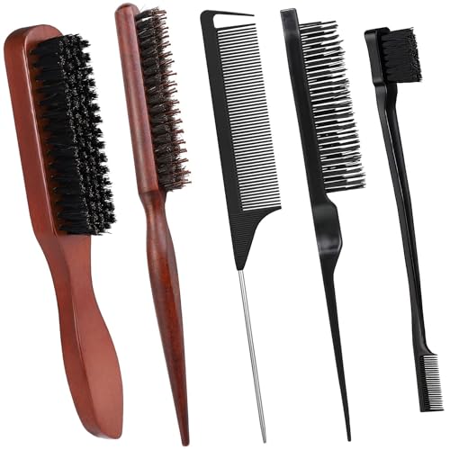 5 Pièces Brosse Plaquante Cheveux, Brosse Poils Sanglier, Brosse Cheveux Poils De Sanglier, Brosse Cheveux pour Cheveux Longs, Bouclés