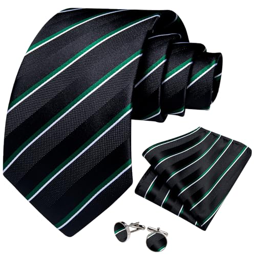 Image of DiBanGu Striped Tie Set for Men Silk Woven Plaid Necktie and Pocket Square Cufflinks Business Wedding