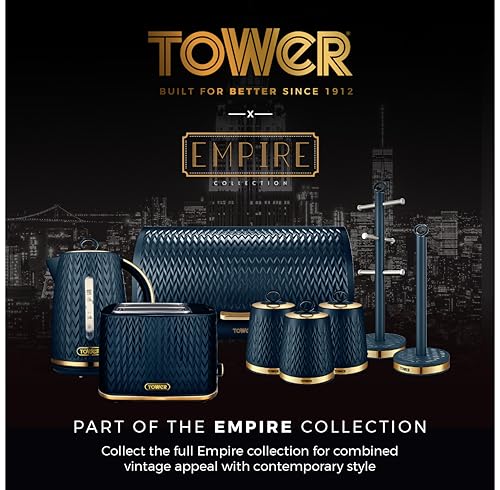 Tower Empire Roll Top Bread Bin in Stainless Steel, Midnight Blue and Brass Finish - Image 6