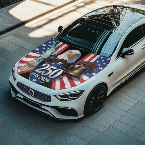 Image of Renewold Patriotic Eagle Front Hood Cover for Car Sedan Small SUV Truck 250th Anniversary USA Easy Install Auto Hood Wrap Blanket Full Exterior Covers Indoor Outdoor Decor for Festival Street Party
