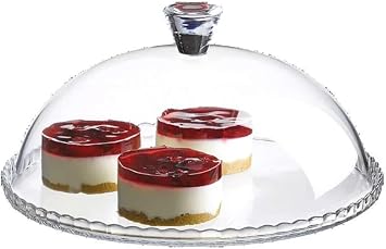 Cake Plate with Dome Lid, Glass Desert Serving Tray and Cover, Pastry Display Server, 12.60 inch Wide Glass Decorative Kitchen Platter for Cupcake Cookies Cheesecake Donut